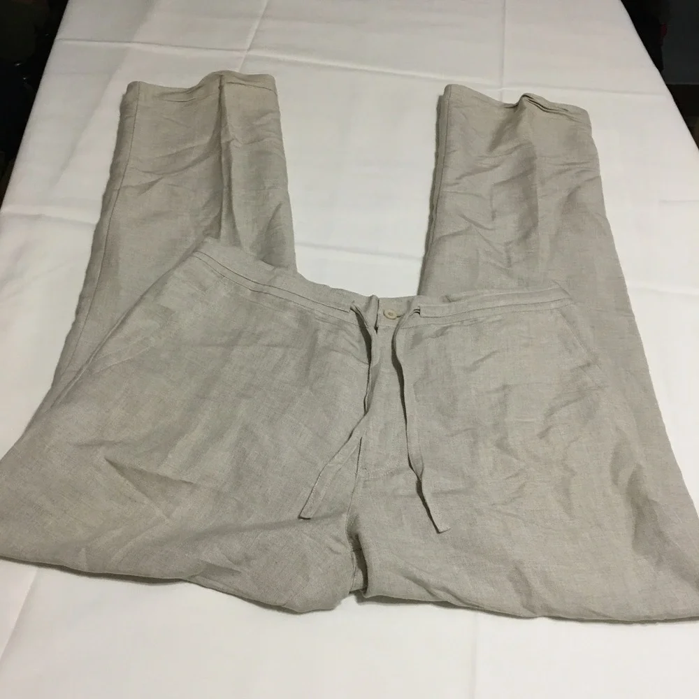 Cubavera Linen Blend Pants Mens Large Beige Drawstring Casual Relaxed